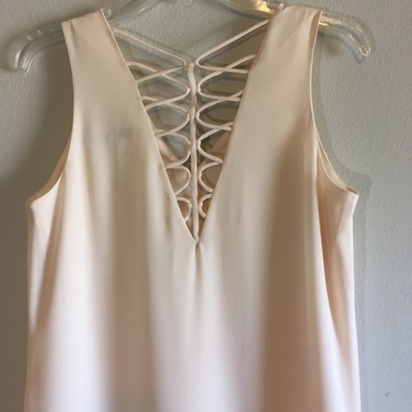 NWT Caged Back Slip Dress Tank Swing Mini Midi Openback Sleeveless Neutral Cream - Picture 8 of 9